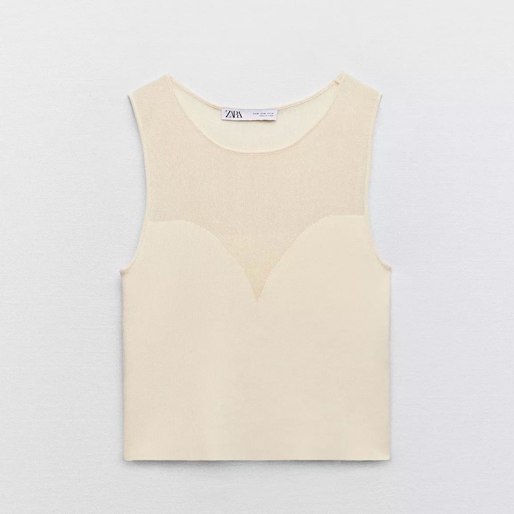 ZARA NWT Combination Knit Elegant Cream Tank Top Size M